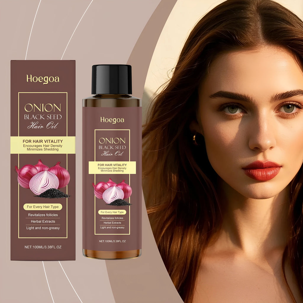 100 ml bottle of nourishing hair essential oil with application accessories in box.