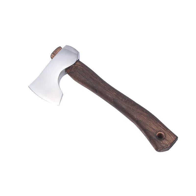 Camping axe with wooden handle and high carbon steel head for outdoor wood processing