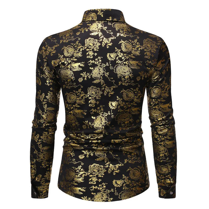 Men's casual long-sleeve cardigan shirt with lapel and digital print, available in multiple colours.