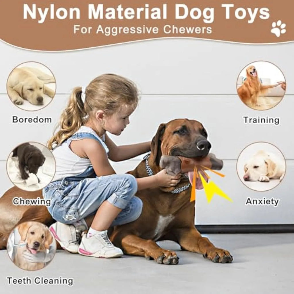 Heavy branch-shaped nylon dog chew toy with bacon flavour for large breed aggressive chewers