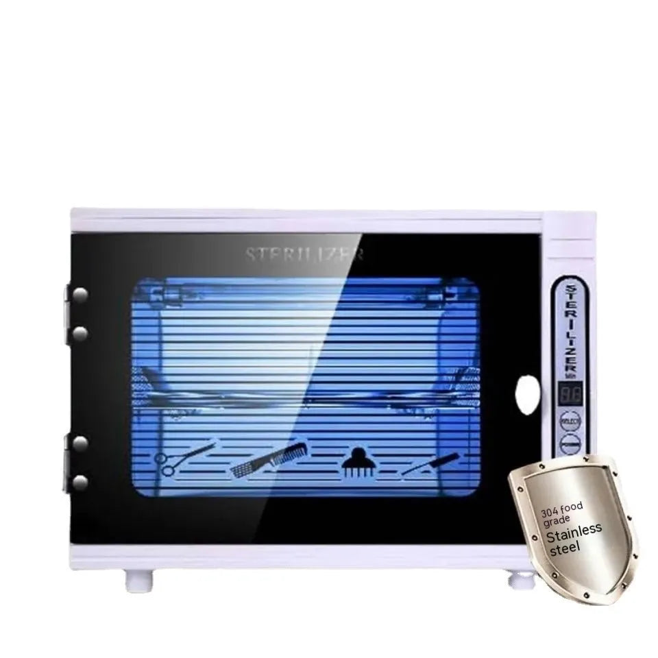 Silver mini UV sterilizer with stainless steel interior for beauty salon tool disinfection
