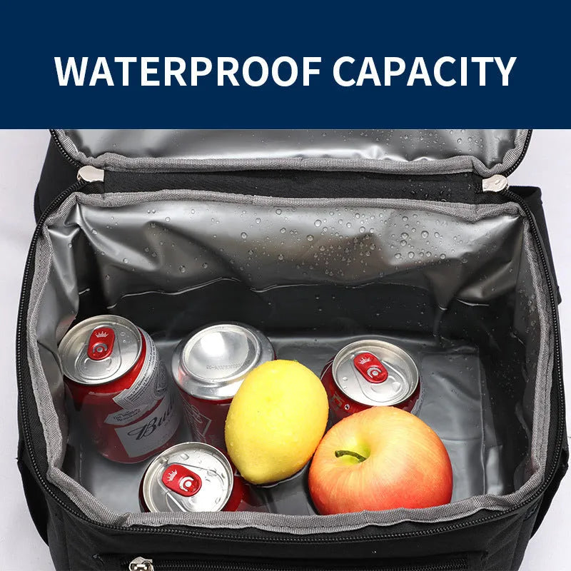 Double layer insulated picnic backpack in blue with ice pack compartments and 22-litre capacity