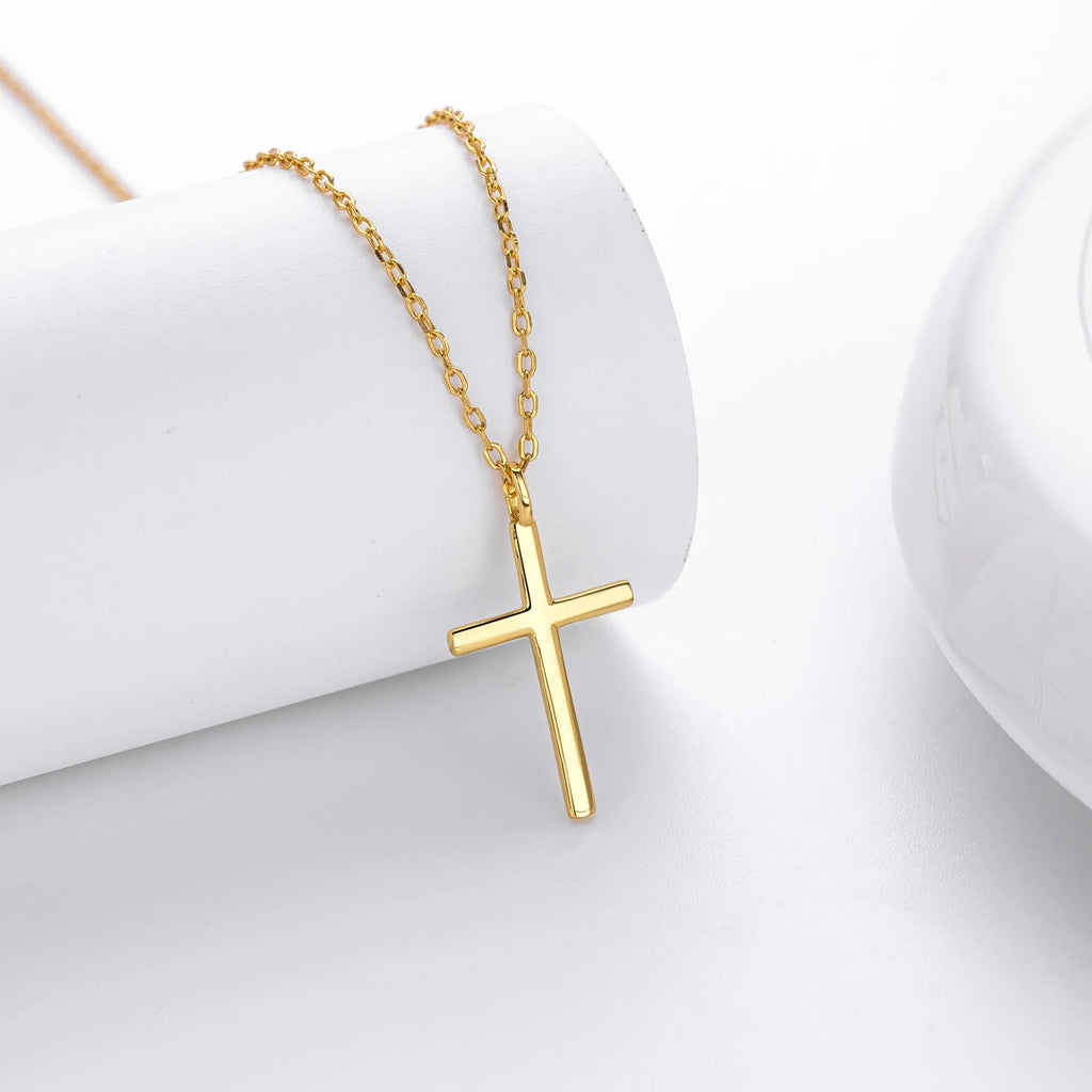 S925 sterling silver cross necklace with adjustable O-chain in gold, platinum or rose gold plating