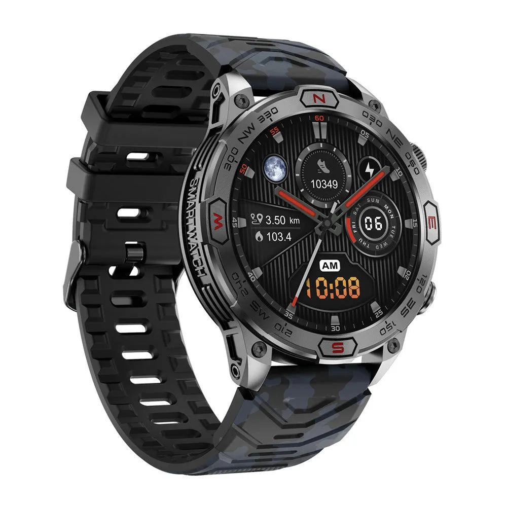 Sports smart watch with AMOLED screen on silicone strap showing fitness metrics