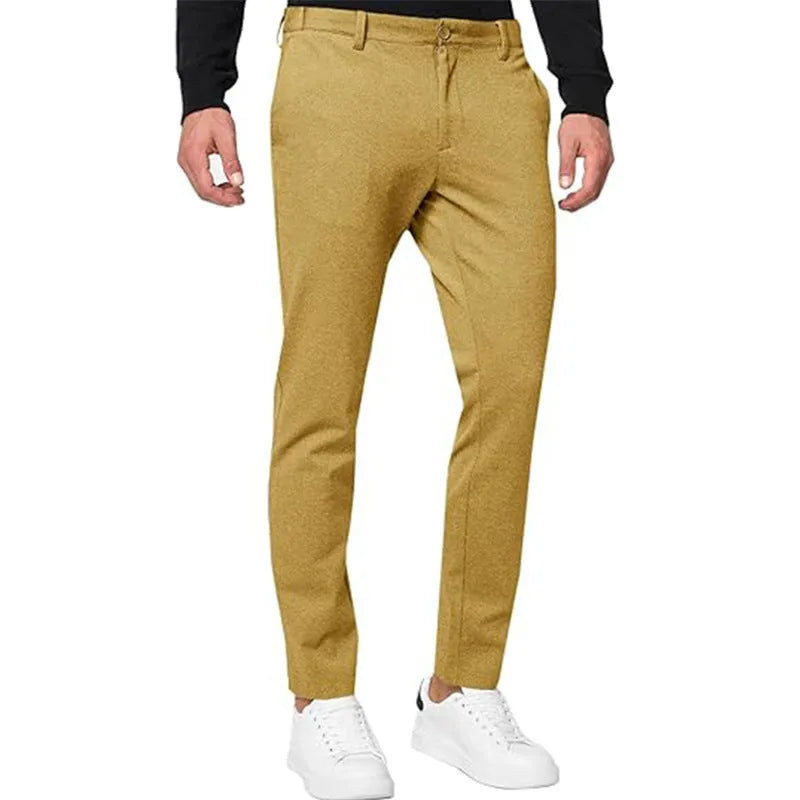 Men's slim-fit chino trousers in Army Green with tapered leg design and mid-waist construction