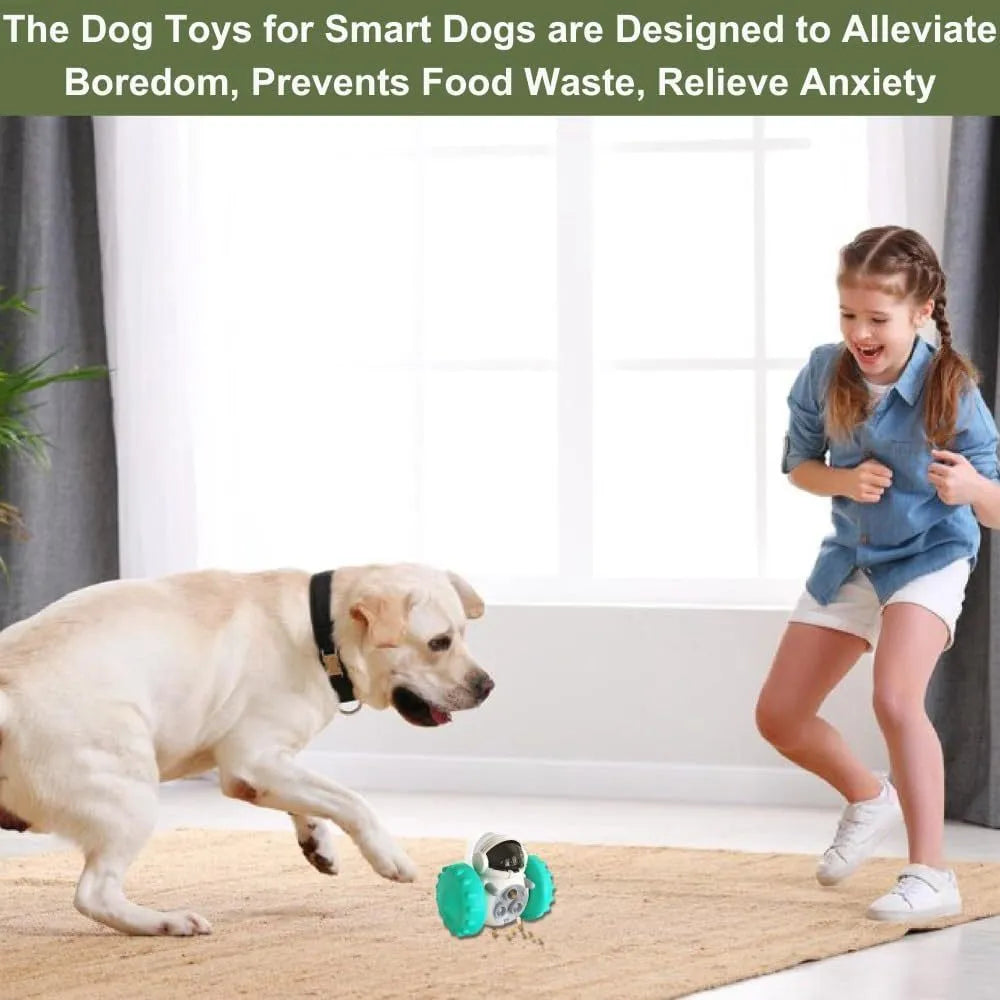 Self-balancing pet treat dispenser toy in robot design for small dogs and cats