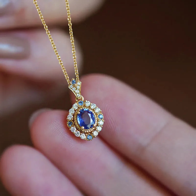 Golden yellow adjustable royal necklace with mixed gemstone inlay pendant on a copper box chain.