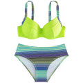 Women's green printed halter bikini set with split briefs swimwear