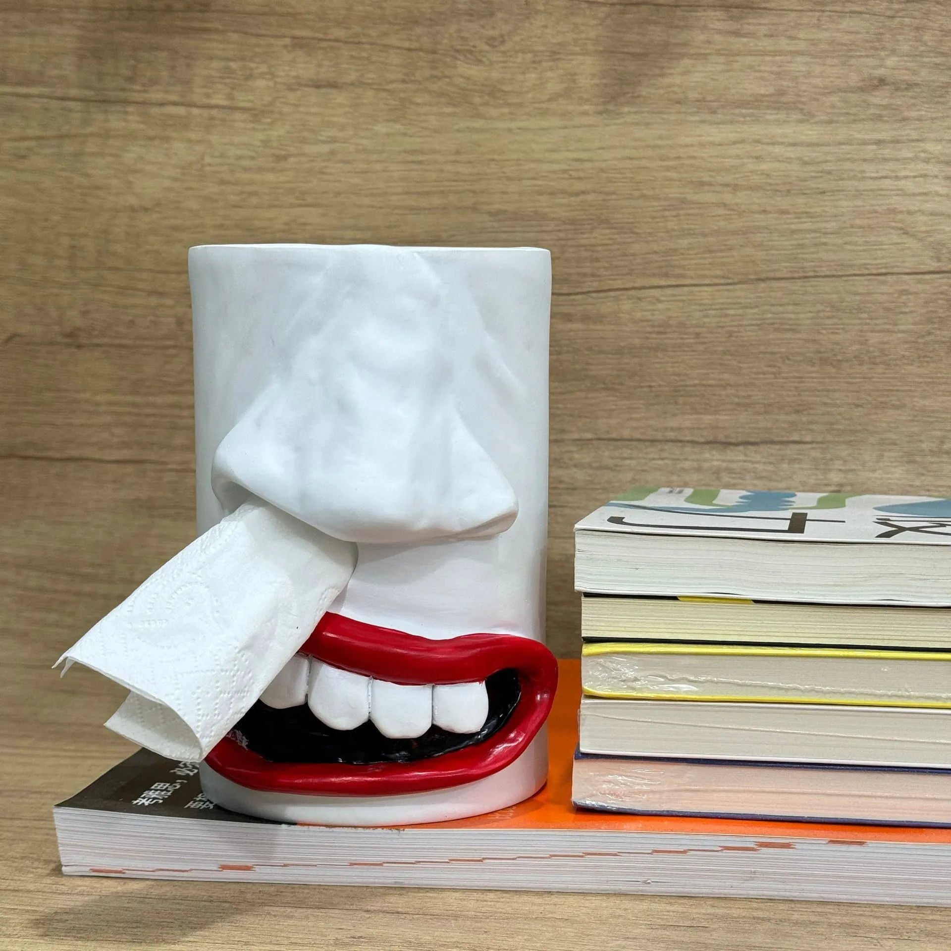 Resin tissue box cover ornament with funny tissue paper holder design measuring 8.5cm wide by 14.6cm high