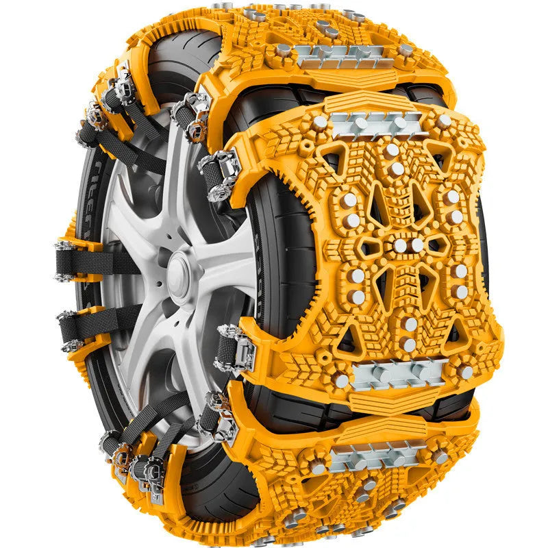 Universal armoured steel anti-skid chain for cars and SUVs with tools, shovel and gloves