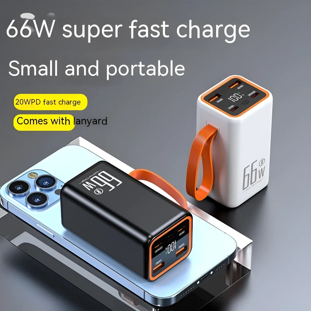 Black and white PD66W fast charge 20000mAh power bank with plastic shell