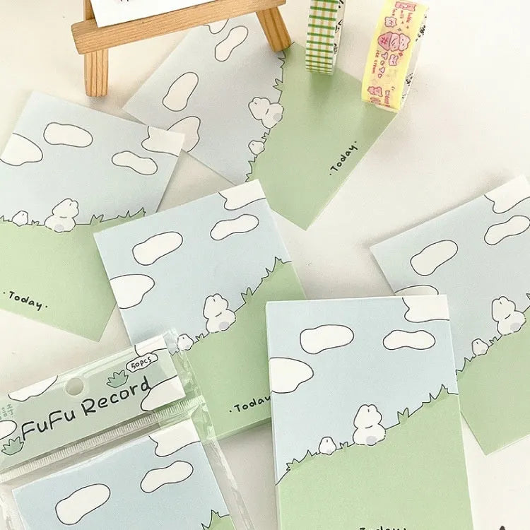 Cartoon hand account collage sticky note notepad showing multiple size options and design variations