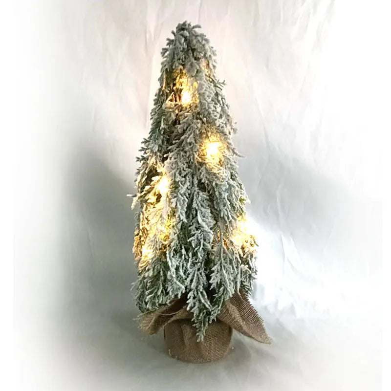 24-inch desktop artificial Christmas tree with LED lights and PE snow decoration