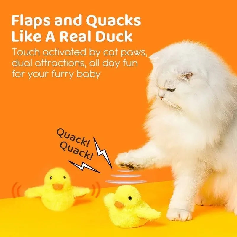 Yellow interactive plush cat toy shaped like a chick with vibration sensor