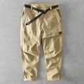 Men's loose-fit casual cotton overalls in khaki colour with an elastic waistband.