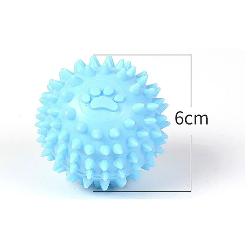 Blue TPR rubber dog and cat chewing ball with footprint texture, 6cm in diameter.