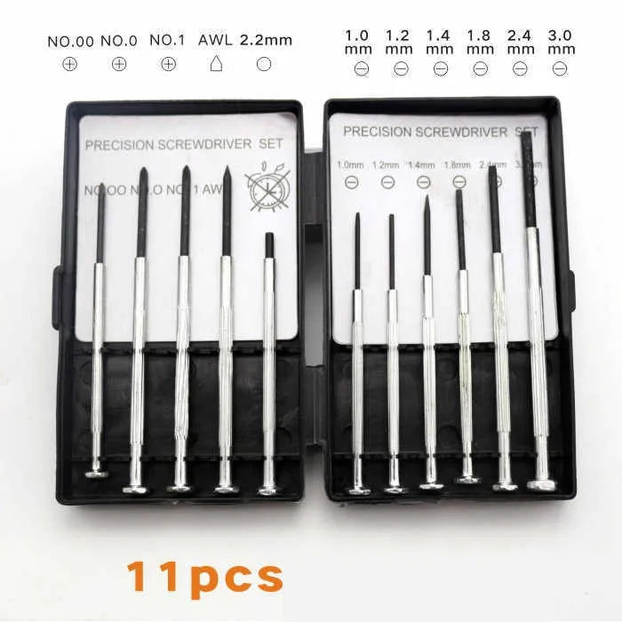 11 piece clock repair screwdriver set with 45# steel heads and non-slip handles for electronics