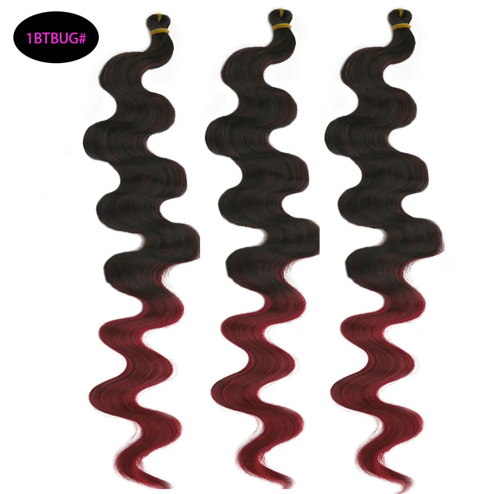 Wine red big wave synthetic wig measuring 24 inches long