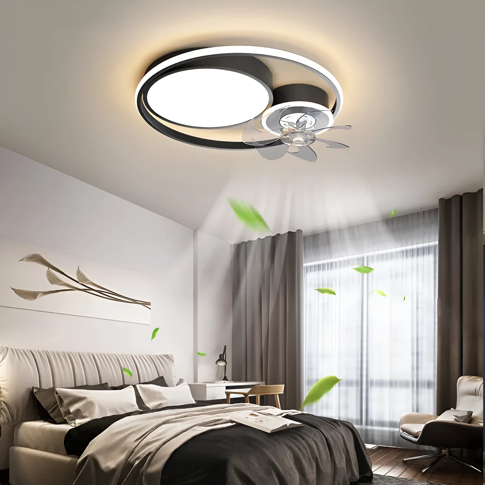 Nordic style 48cm ceiling fan light with metal blades and acrylic lampshade