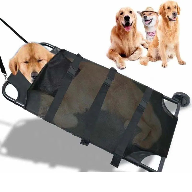 Large black aluminium alloy pet stretcher for emergency dog transport and veterinary use