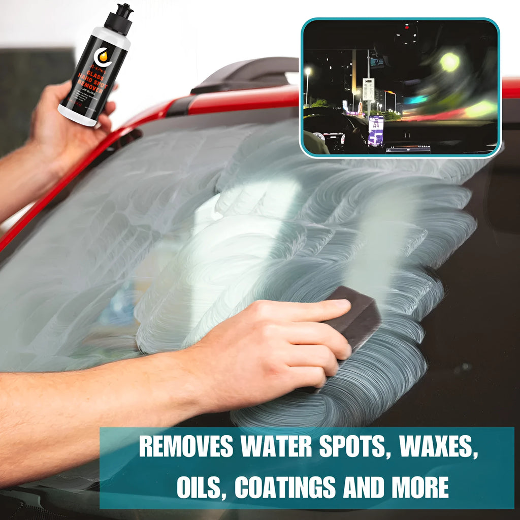 Tube of glass oil film remover cleaning paste for car windscreens, available in 50ml, 100ml, and 200ml sizes.