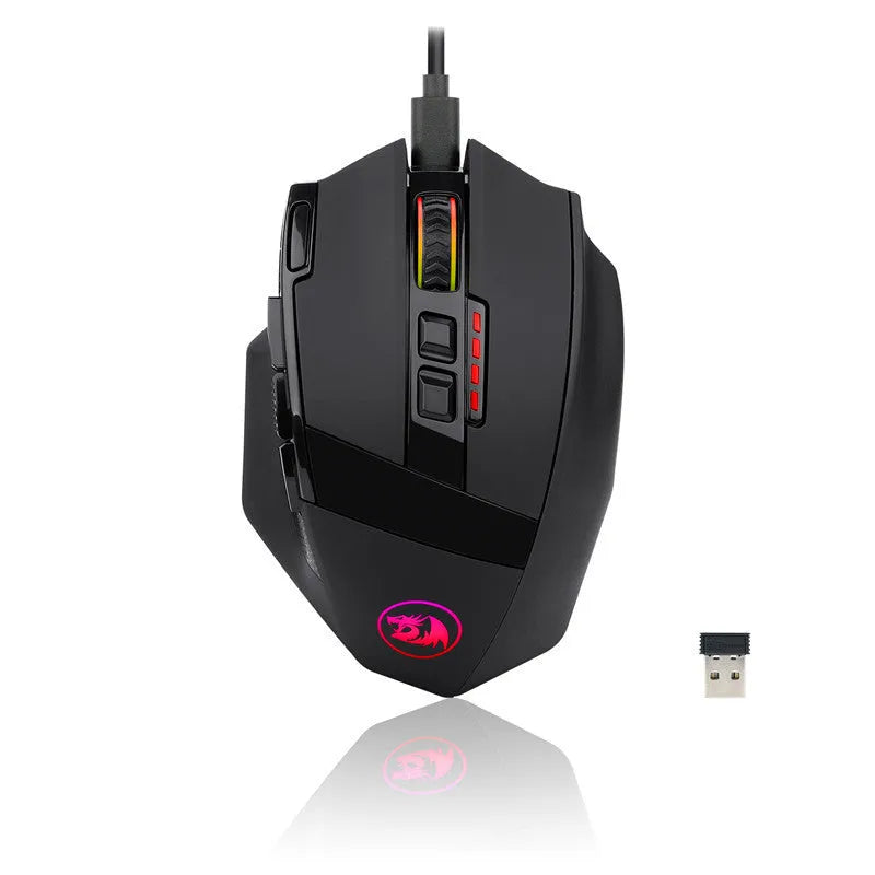 Redragon M801P black dual mode wireless gaming mouse with ergonomic design and 5600 DPI optical sensor