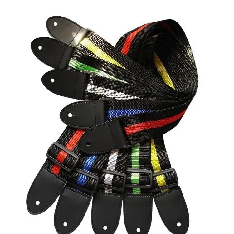 Woven crossbody instrument strap with leather shoulder pad for guitar bass ukulele
