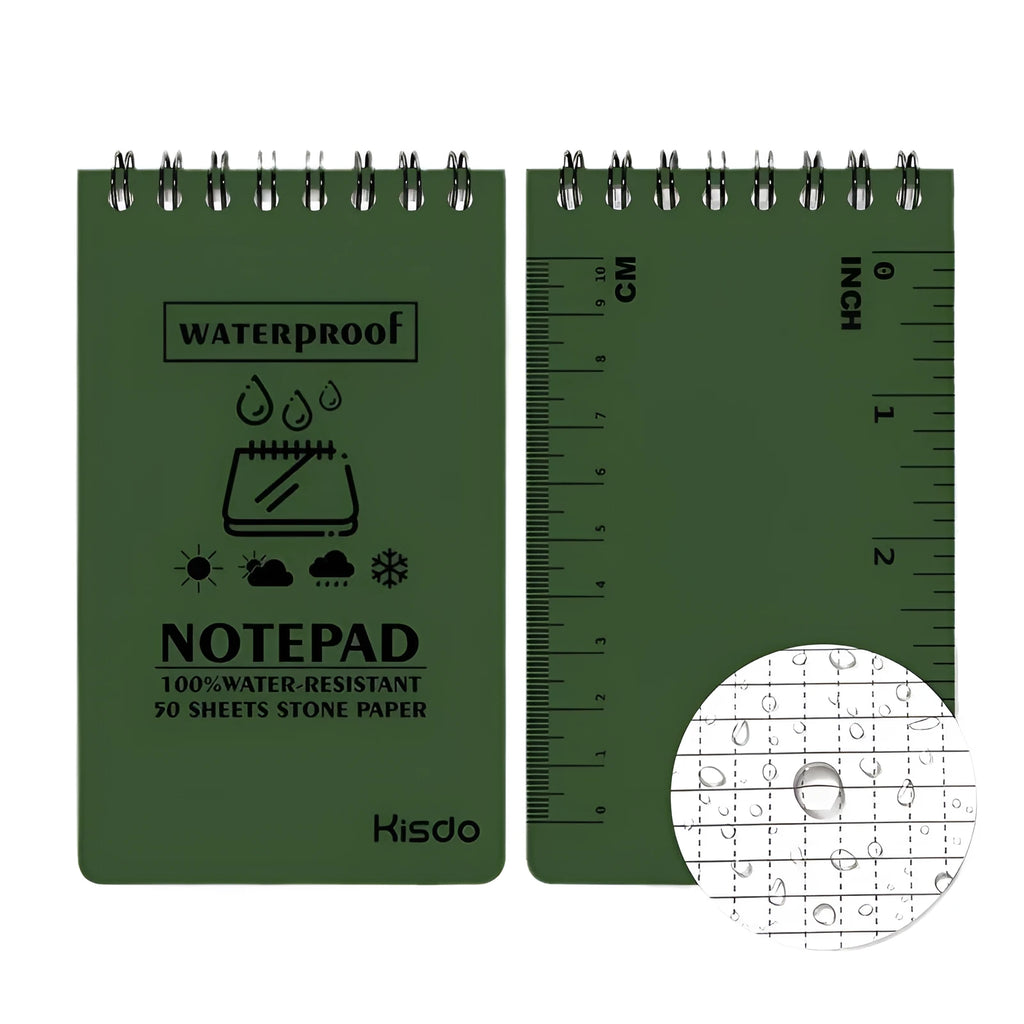 Waterproof spiral-bound office notepad with stone paper pages and PP cover in camouflage colour