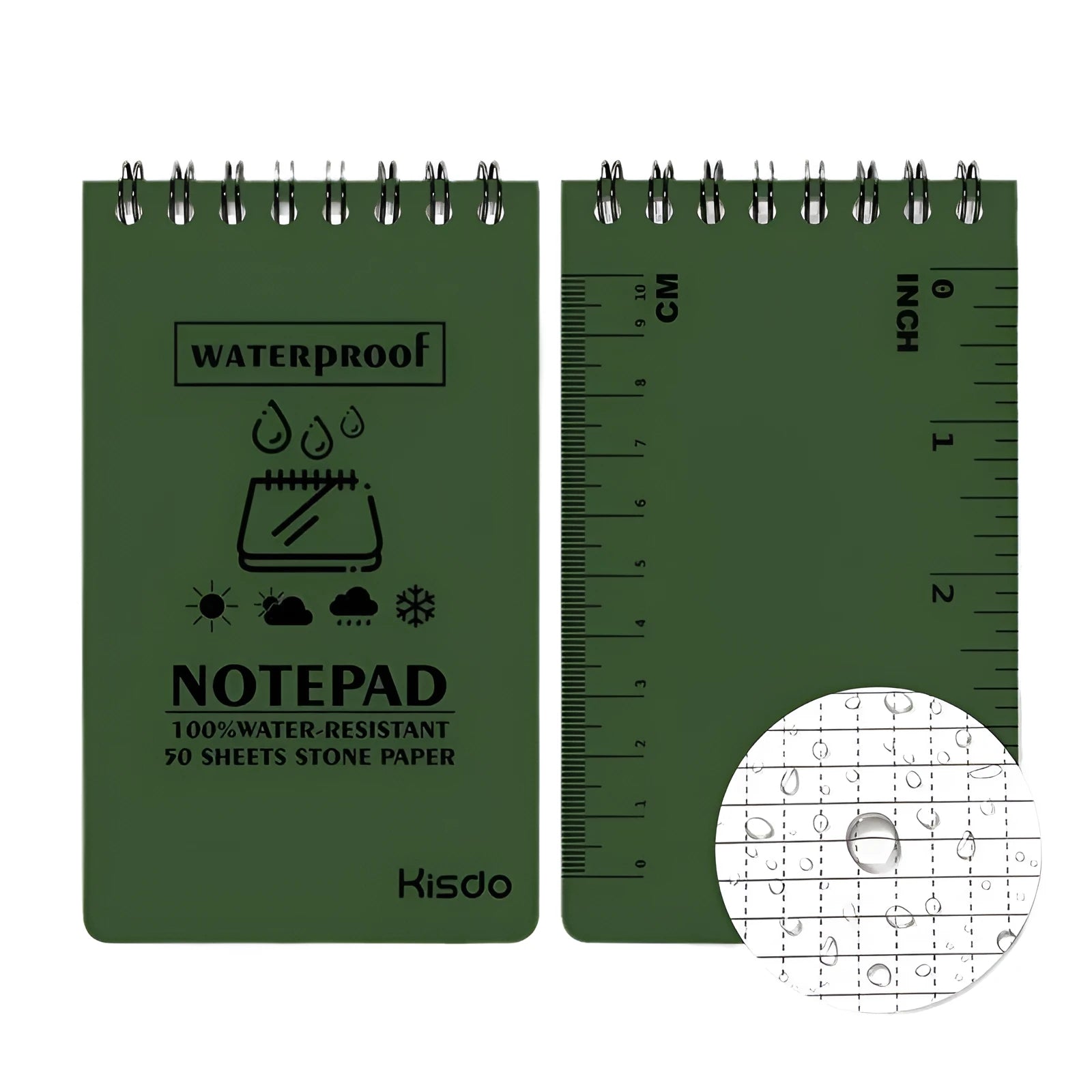 Waterproof spiral-bound office notepad with stone paper pages and PP cover in camouflage colour