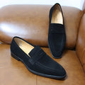Men's cowhide leather slip-on casual shoes with rubber sole, black or brown, sizes 39 to 46