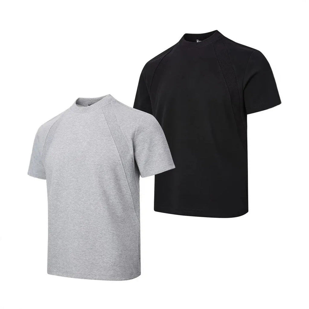 Loose fit short sleeve top with air layer stitching design in black colour