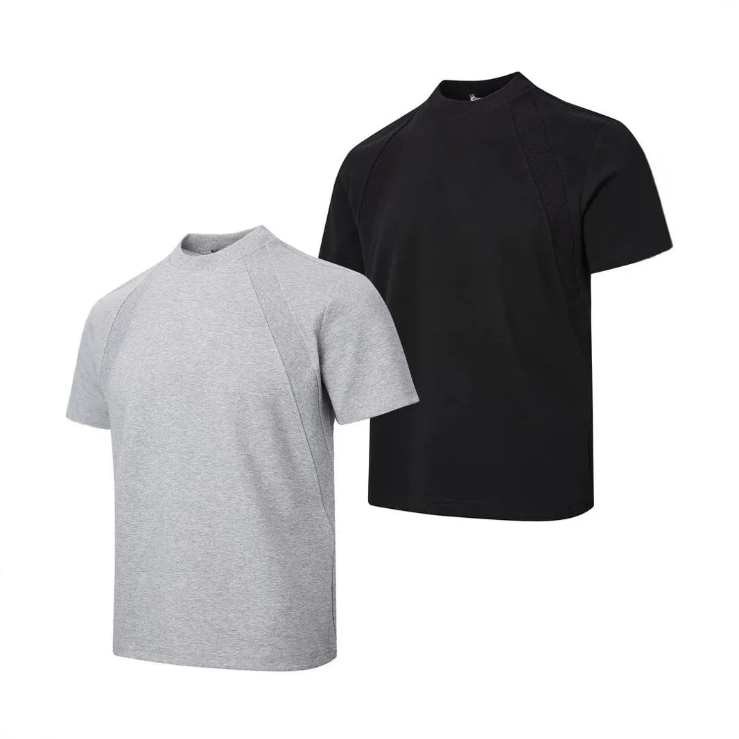 Loose fit short sleeve top with air layer stitching design in black colour