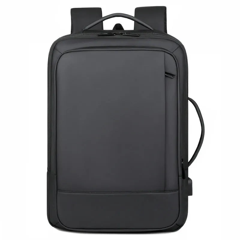 Black or grey waterproof Oxford cloth backpack for men with 20-35L capacity and curved shoulder strap.