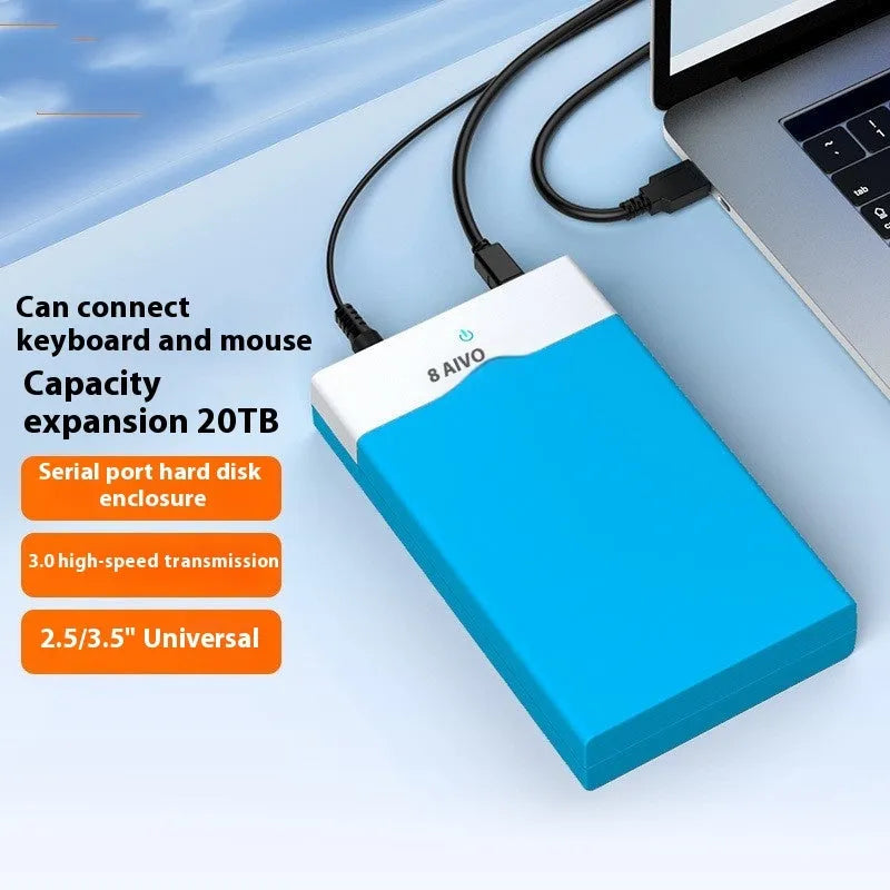 3.5 inch USB 3.0 SATA hard disk box with power supply and cable for 14TB drives in black silver colour