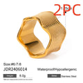 Stainless steel geometric wave pattern ring with wide surface and electroplated finish
