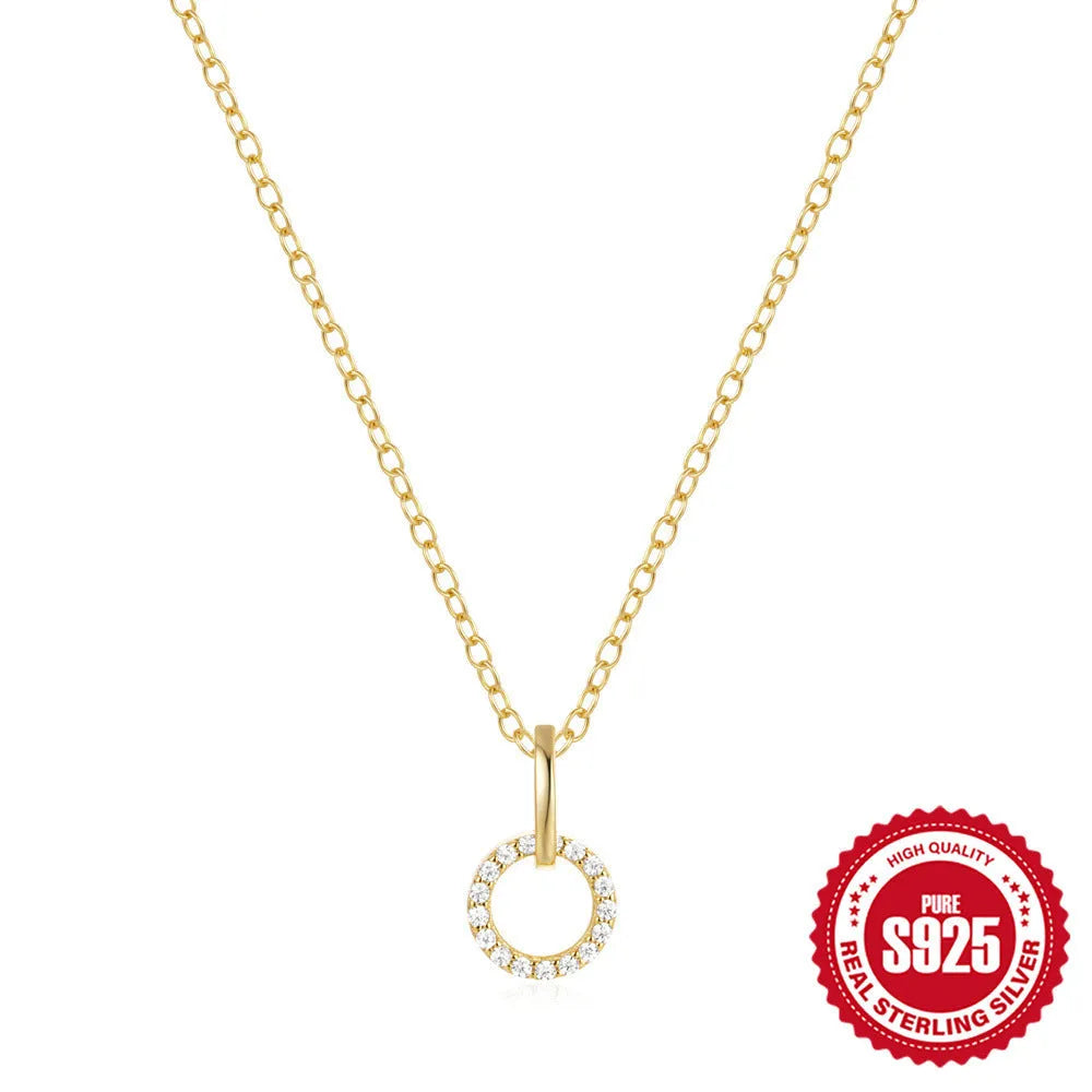 S925 sterling silver adjustable clavicle chain with gold-coloured geometric interlocking pendant