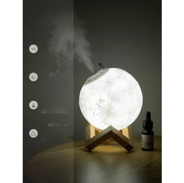 Lunar-shaped humidifier night light with spherical design and LED illumination