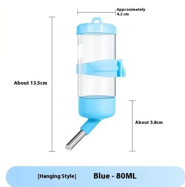 Green ball kettle pet water bottle with drinking tube attached to a small animal cage.