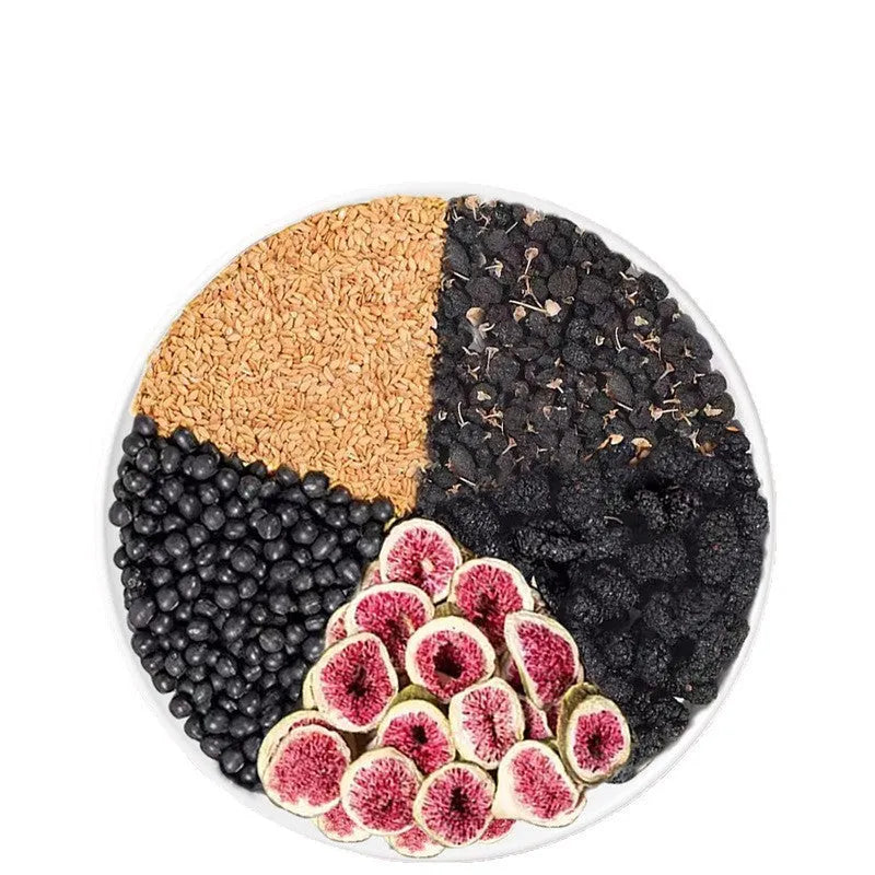 Pack of black wolfberry mulberry tea blends with flaxseed and fig in assorted size options