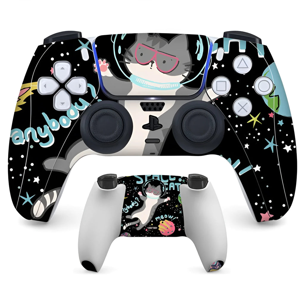 Set of frosted PS5 controller grip stickers showing front and back panels in a custom design.