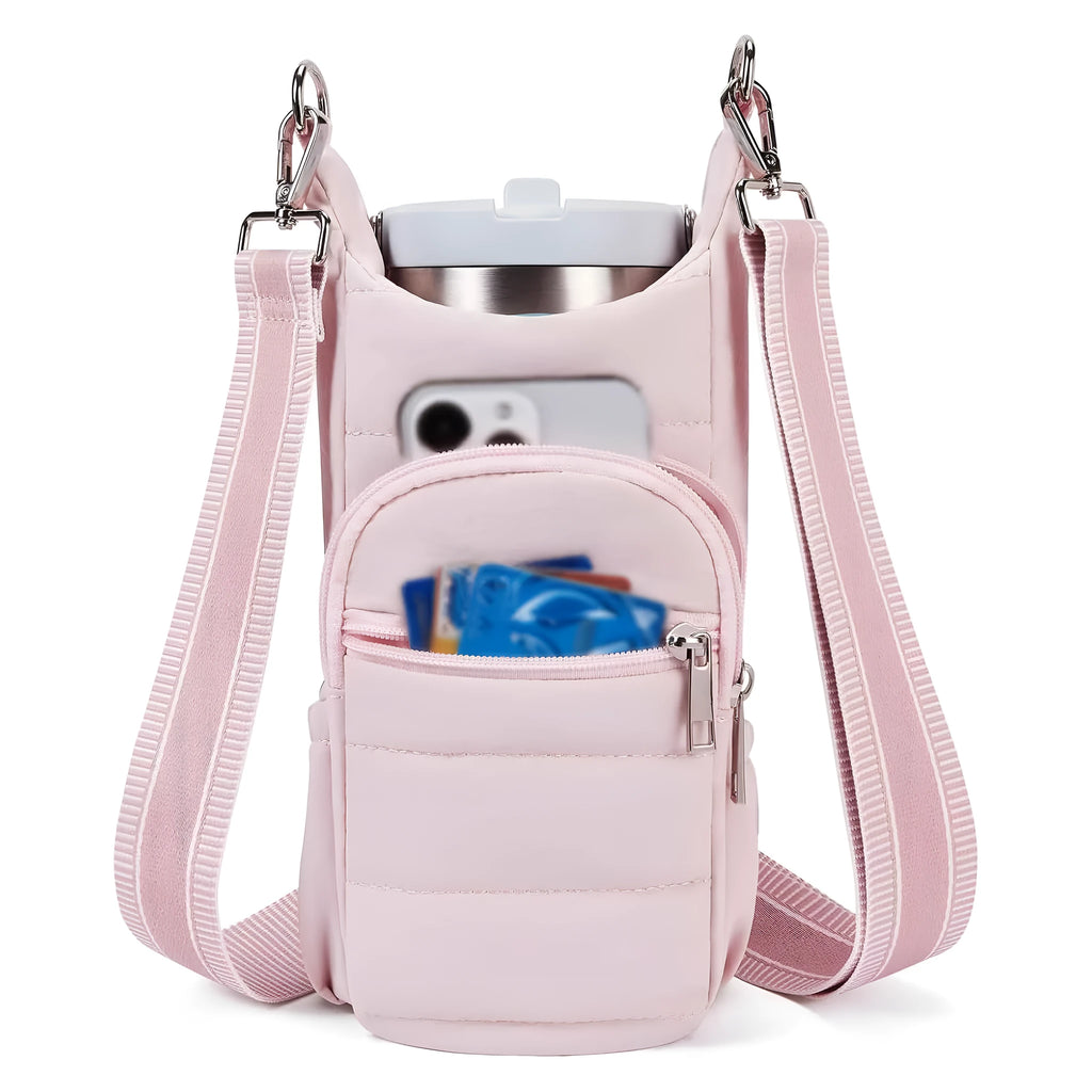 Cloth water bottle bag for bicycles in black, pink, or beige colours with modern simplicity design