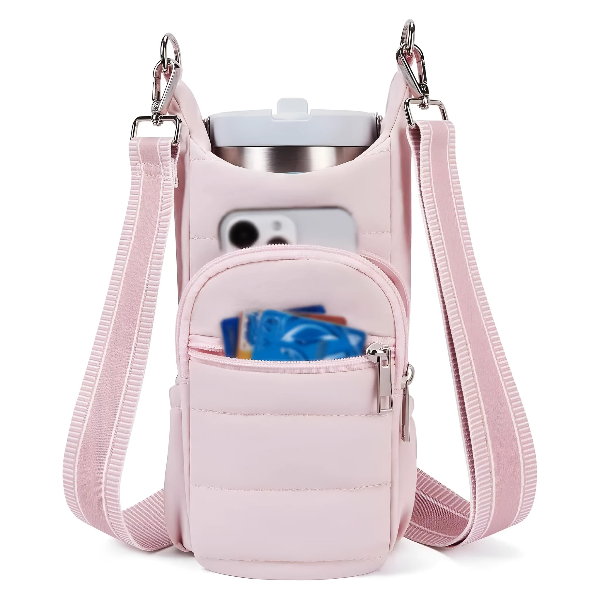 Cloth water bottle bag for bicycles in black, pink, or beige colours with modern simplicity design