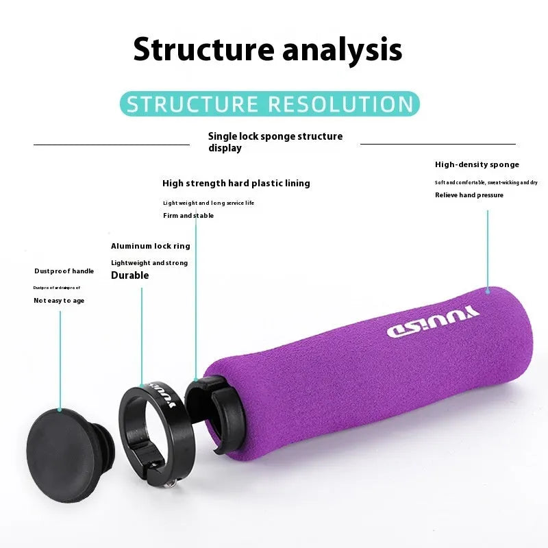 Pair of soft sponge mountain bike handlebar covers in black, purple, or biange colours for shock absorption
