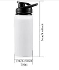 White aluminium sports water bottle for cycling, shown in 600ml and 750ml size options.
