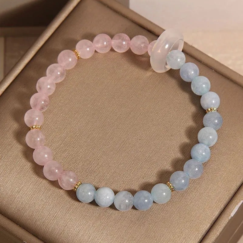 Women's aquamarine crystal bracelet with dopamine colours and mixed materials