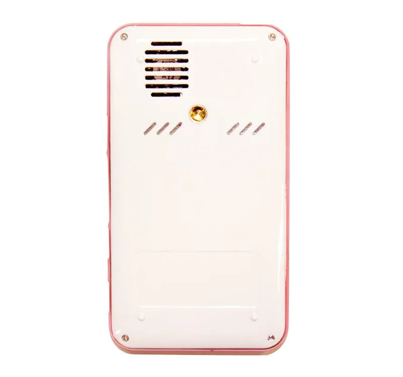 White rose gold miniature portable Android projector showing front view with lens and controls