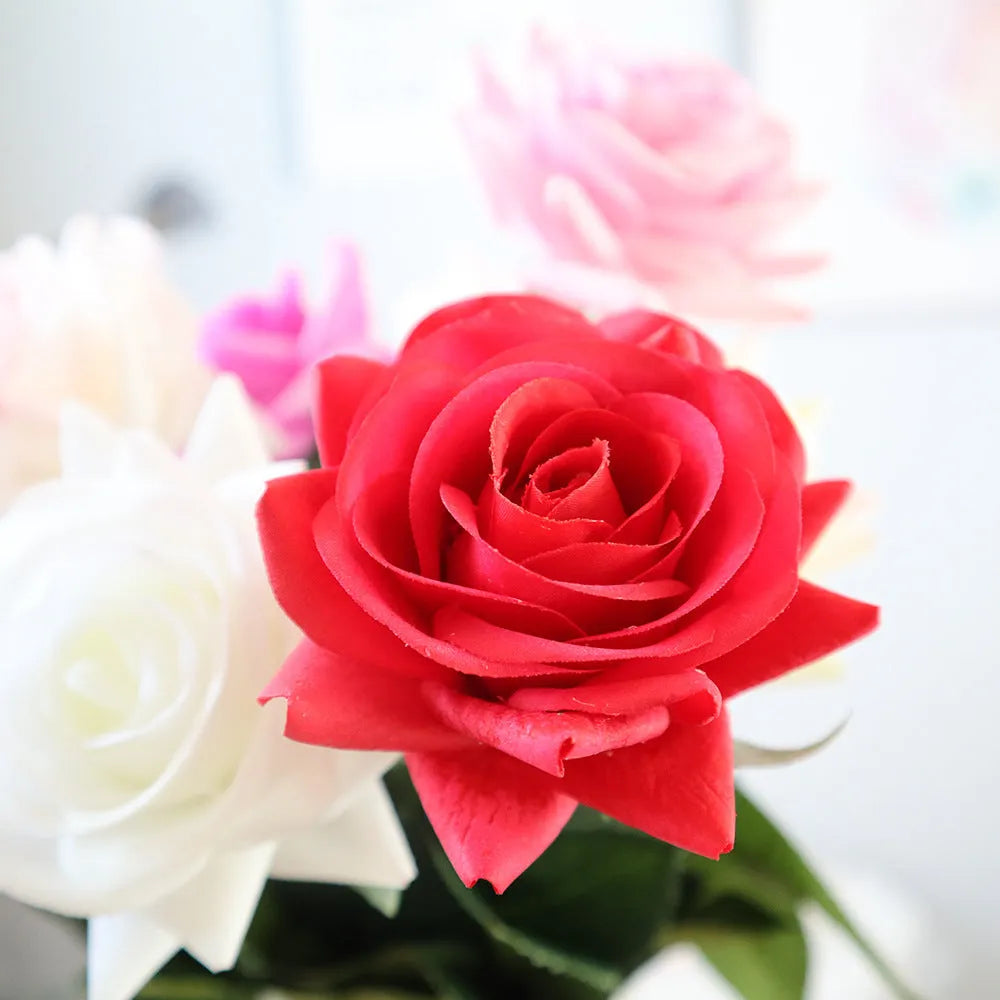 Artificial silk flower bouquet in multiple colours with 42cm length and 8.5cm flower head
