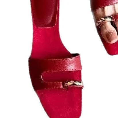 Plus size outdoor slippers with square toe design in red, white, black, and silver colour options on a plain background
