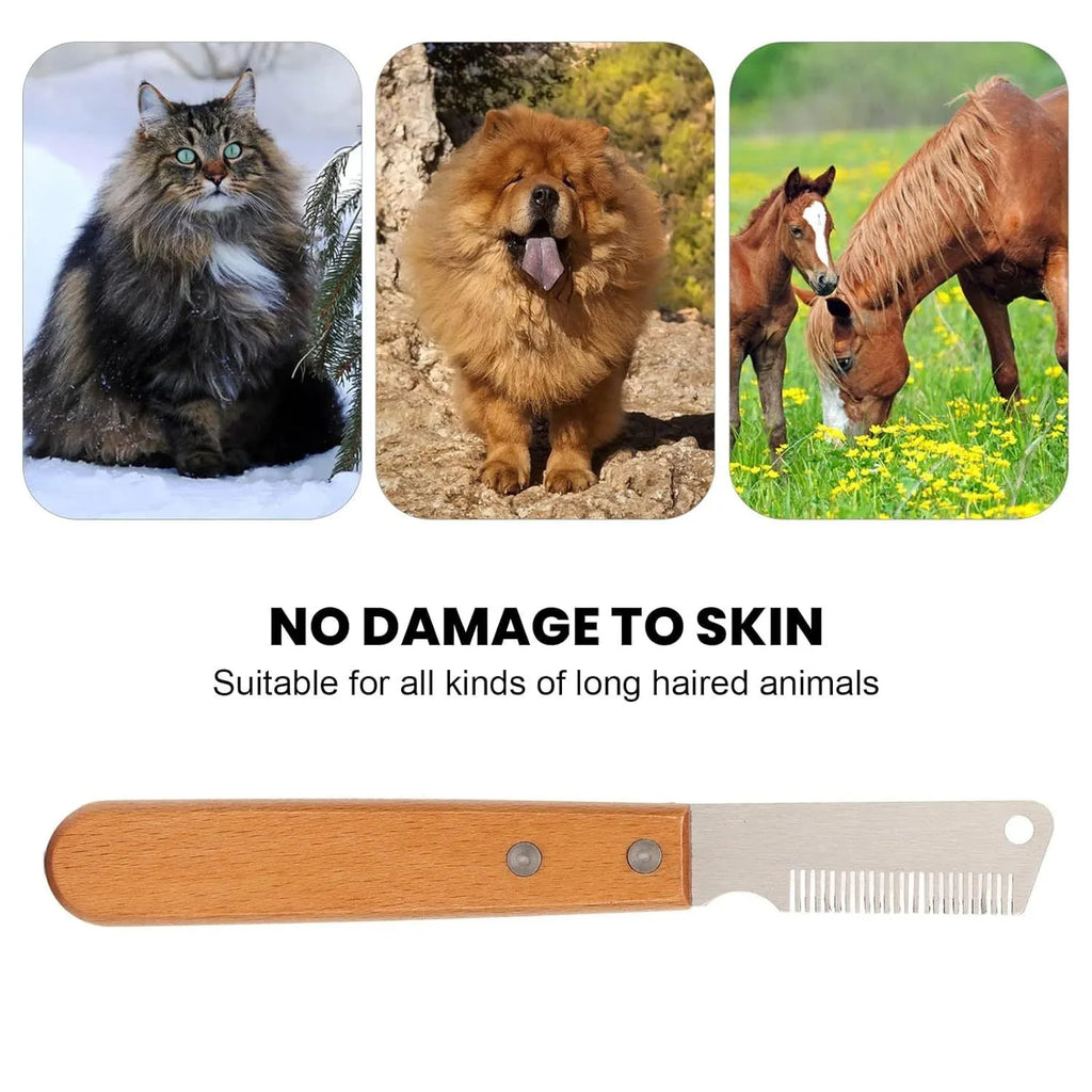 Wood handle dog stripping comb grooming tool for long-haired pets in two size options