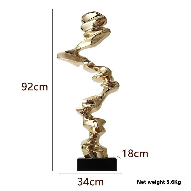 Abstract minimalist resin ornament in bright gold, silver, or blue for tabletop display